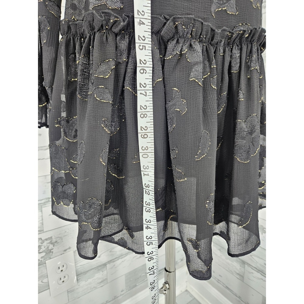 Allsaints Alia Flora Dress Black Sheer Overlay Gold Floral Patterns Women M - Picture 6 of 9